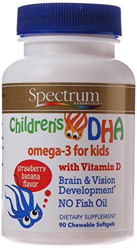 Spectrum Essentials niños DHA con vitamina D, frasco de 90 cápsulas masticables