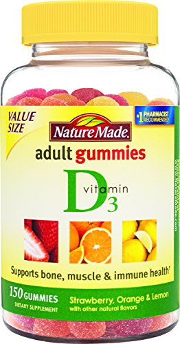 Naturaleza hizo adulto de Gomitas de vitamina D3, tamaño valor, cuenta 150, fresa, naranja y limón