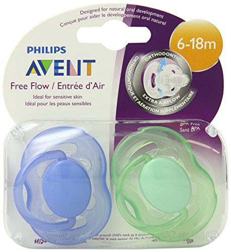 Philips AVENT BPA Free chupetes Freeflow, 6-18 meses, 2-Pack, colores puede variar