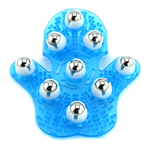 Samyo Palma en forma de guante de masaje masajeador de cuerpo con 9 360-grado-rodillo rodillo Metal bola belleza cuidado del cuerpo (azul)