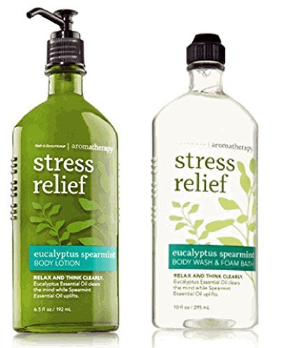 Cuerpo funciona aromaterapia estrés socorro eucalipto menta 10 Oz cuerpo lavado y baño de espuma y 6,5 Oz paquete de loción de cuerpo (eucalipto menta verde)