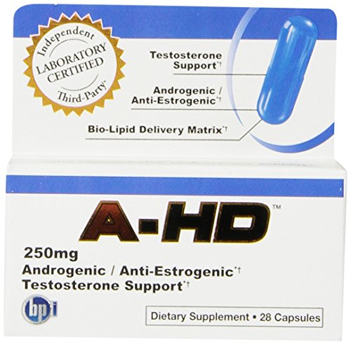 Fórmula de apoyo de testosterona androgénica/anti-estrógeno BPI A-HD, 250 mg, 28-cuenta