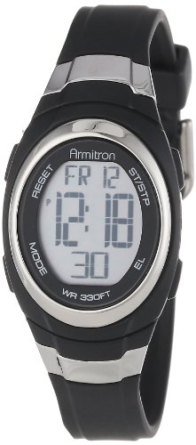 Armitron deporte Unisex 45/7034BLK reloj de acero inoxidable acentuado negro resina Correa Cronógrafo Digital