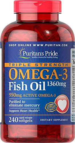 Pride Triple fuerza Omega-3 Fish de Puritan Oil-aceite 1360 mg (activo de 950 mg Omega-3)-240 cápsulas