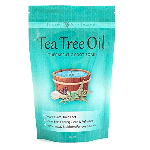 Tea Tree aceite pie remojo con sal de Epsom, ayuda a tratar hongos en las uñas, pie de atletas y olor de los pies las 16oz