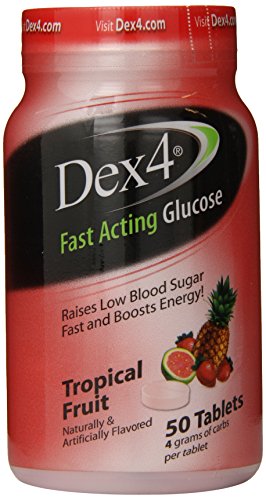 Tabletas de glucosa Dex4, frutas tropicales, cuenta 50