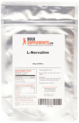 BulkSupplements polvo puro de L-Norvaline (25 gramos)