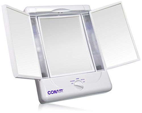 Illumina Conair colección dos lados iluminado maquillaje espejo con 3 paneles y configuraciones de luz 4