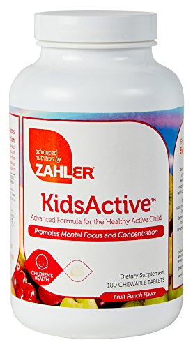 Zahler KidsActive, concentración masticable fórmula, todos hijos naturales suplemento apoyo enfoque y atención, certificado Kosher, sacador de 180 fruta tabletas con sabor a