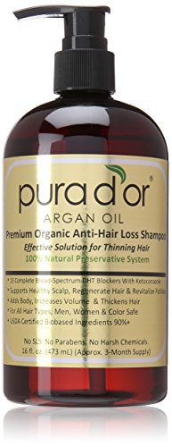 Pura oro Premium Organic Argan aceite anti-champú pérdida de cabello (Gold Label), 16 onzas de líquido