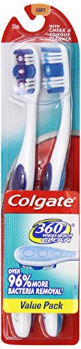 Cepillo de dientes adulto principal completo, suave, Twin Pack 360 grados de Colgate