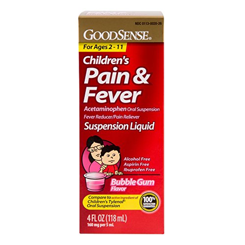 Dolor analgésico suspensión Oral líquido GoodSense acetaminofén infantil, sabor chicle, 160 mg, 4 onzas de líquido