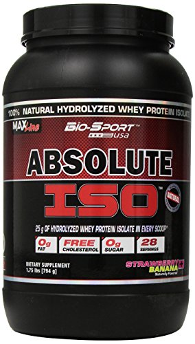 Bio Sport USA ISO absoluto, aislado de proteína de suero hidrolizada Natural con No edulcorantes artificiales, naturalmente con sabor a fresa plátano, 28 porciones