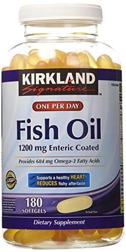 Aceite de pescado de firma de Kirkland 15 cos ácidos de grasos Omega-3 1200mg mg 684 revestido entérico - suplemento dietético cápsulas 180
