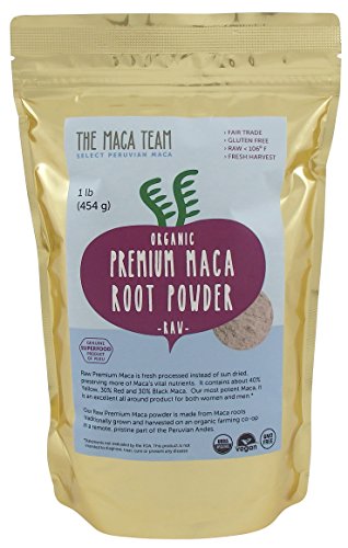 Certificado orgánico crudo Premium polvo de Maca - Maca más potente en cualquier lugar, la cosecha fresca de Peru, comercio justo, libre de Gmo, libre de Gluten, vegano y crudo, 1 Lb - 50 que sirve