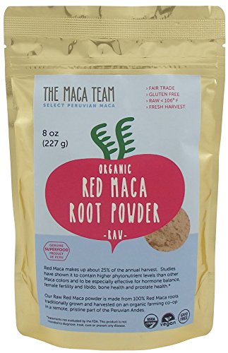 Polvo de raíz de Maca roja cruda - certificada orgánica, comercio justo, sin OGM, fresco de cosecha desde Perú, vegana libre de Gluten y Raw, 8 Oz