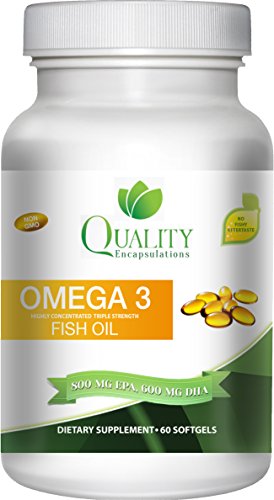 Aceite de pescado omega 3 - Triple fuerza - 1.500 Mg Omega 3 ácidos grasos - 600 grado farmacéutico Mg 800 Mg DHA de EPA - ningún regusto a pescado - aceite de pescado - 60 cápsulas
