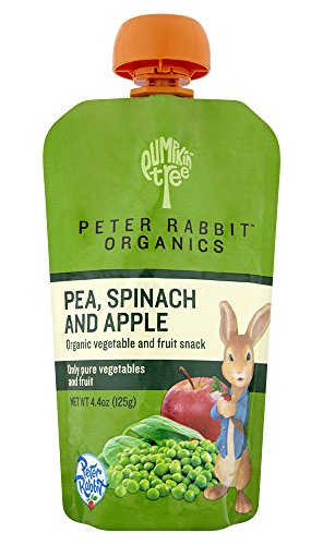 Orgánicos de Peter Rabbit, guisantes, espinacas y puré de manzana, bolsas 4,4 onzas (paquete de 10)