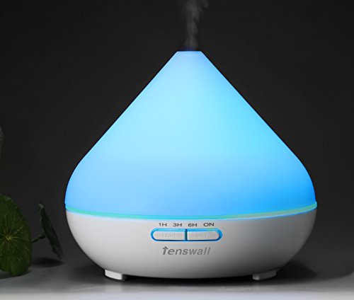 Difusor de aceite esencial de TENSWALL 300ML aromaterapia humidificador de vapor frío ultrasónico con AUTO cierre de función, 7 Color cambiar LED luces para habitación de bebé de Yoga sede