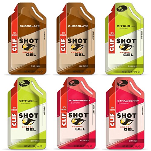 Gel de Clif Shot - variedad 6 Pack (6 x 1,2 oz Pack - 2 x Chocolate, cítricos x 2, 2 x fresa)