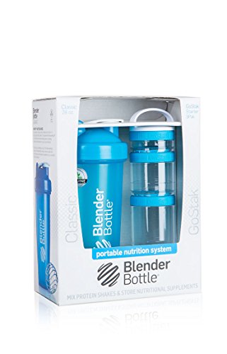 BlenderBottle-paquete de combinación: (1) 28 Oz botella clásica + (1) arrancador de GoStak 3PAK (Aqua)