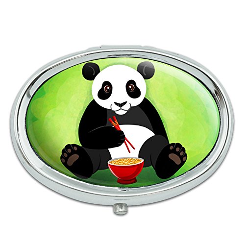 Panda comiendo con palillos del caso pastillero Oval Metal