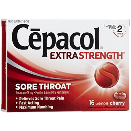 Paquete de 2 Cepacol Extra Fuerte dolor de garganta cereza 16 pastillas Cada