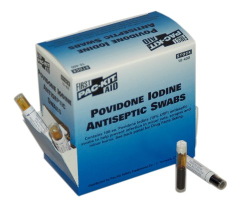 PAC-Kit de primeros auxilios solamente 10-004 antiséptico povidona yodo de PVP de pads, capacidad de 0,018 oz (caja de 10)