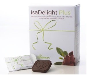 Extracto de IsaDelight más Chocolate negro 12 oz, especialmente formulado con té verde, antioxidantes, vitaminas del grupo B, aminoácidos y minerales para ayudar a aliviar los antojos de hambre y el azúcar.