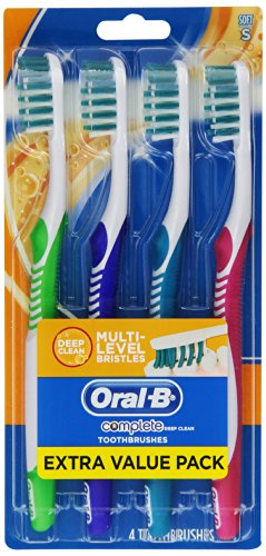 Oral-B completo cerdas profunda suave cepillo de dientes, cuenta de 4, los colores pueden variar