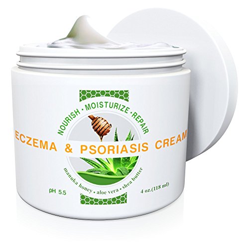 Productos silvestres naturales Eczema & Psoriasis crema, con miel de Manuka + Aloe Vera + manteca de karité + aceite de coco, aceite de semilla de cáñamo, 4 oz.