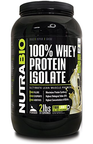 NutraBio 100% aislante de la proteína de suero de leche - vainilla de 2 libras - NO Soy, NO suero de leche concentrado, NO aminoácidos Spiking simplemente 100% pura WPI.