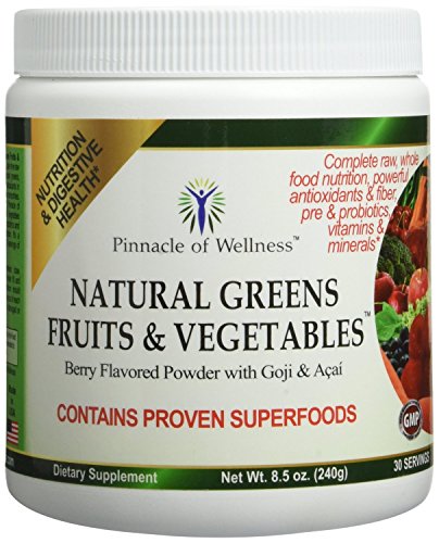 Pinnacle de bienestar verdes naturales frutas y verduras súper polvo - baya de sabor - 30 porciones 8,5 oz (240g)
