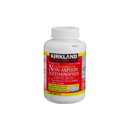 Kirkland Signature fuerza adicional sin aspirina paracetamol 500mg 500-count (paquete de 2)