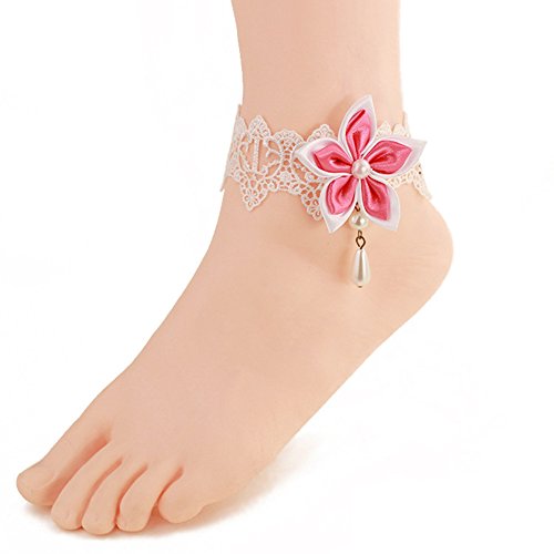 Wowlife rosa chino Redbud flor encaje tobillo anillo pie sandalia playa boda tobillo pulsera mujeres chicas pulsera para el tobillo