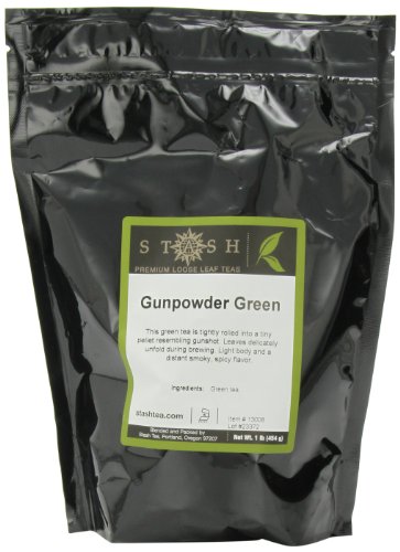 Guardar pólvora verde hojas sueltas de té, bolsa de 16 onzas