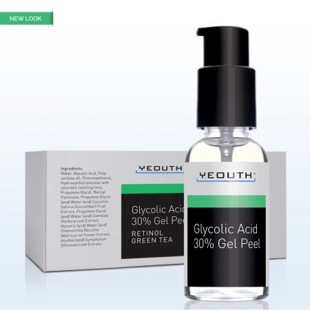 Yeouth ácido glicólico Peel 30% Profesional Química Peel cara con retinol, extracto de té verde, cicatrices de acné, aumentar el colágeno, arrugas, líneas finas, manchas de la edad o el sol, Lucha contra el envejecimiento, el acné - 1 fl oz