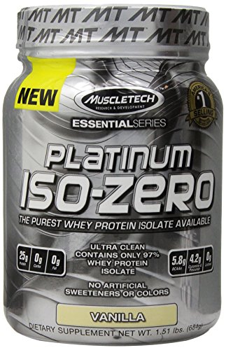 Platino de MuscleTech ISO cero, la más pura proteína de suero aislar disponibles, vainilla, 1,51 libras (684g)