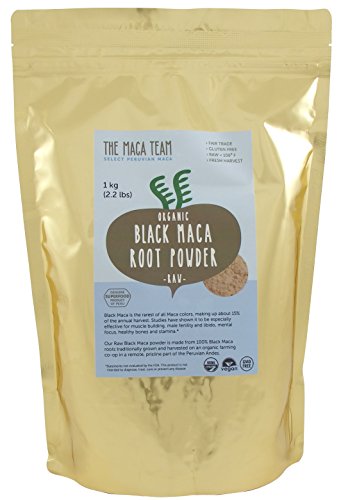 Certificado raíz orgánica de Maca negra en polvo - cosecha fresca de Peru, comercio justo, sin OGM, sin gluten, vegano y crudo, 2.2 Lb - 111 porciones