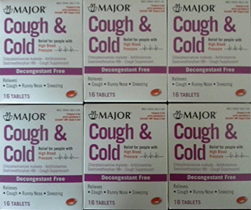 Tos y frío HTA tos y frío supresor tabletas antihistamínicas para personas con presión arterial alta, cajas 16-Count (paquete de 6) * comparar a los mismos ingredientes activos encontrados en Coricidin® HBP y Save *