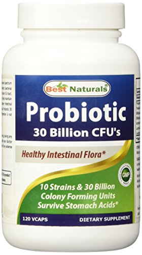 Mejores cepas probióticas 10 de productos naturales y la Flora Intestinal 30 billones de CFU, 120 cápsulas vegetales