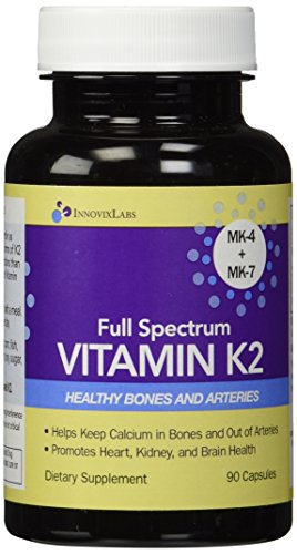 Todo el espectro de la vitamina K2 (por InnovixLabs). Proporciona dos formas esenciales de K2 (MK-4 + MK-7). Total de 600 mcg de K2 por cápsula. Libre de soya. 90 cápsulas.