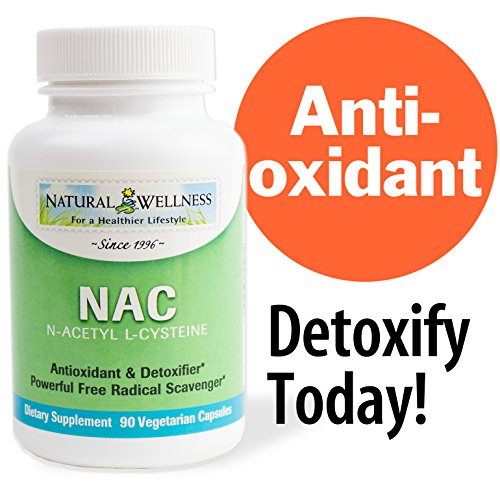 Natural Wellness Nac, n-acetil L-cisteína, vegetariano de 90 500 mg cápsulas - antioxidante clave y Precursor de glutatión