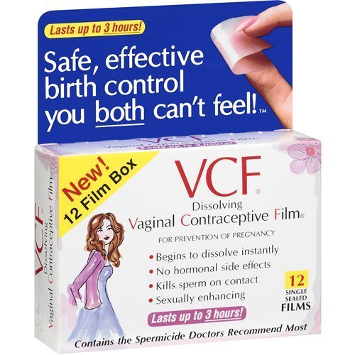 Control de natalidad seguro y efectivo que mata los espermatozoides en contacto - VCF disolución Vaginal anticonceptivo película, ct 12