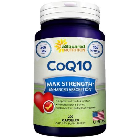 aSquared Nutrition CoQ10 (400 mg Max Fuerza, 200 cápsulas) - Alta absorción coenzima ubiquinona Q10 píldoras de suplementos, puro CO Q10 Enzima vitamina, COQ 10 para la sangre sana presión y corazón