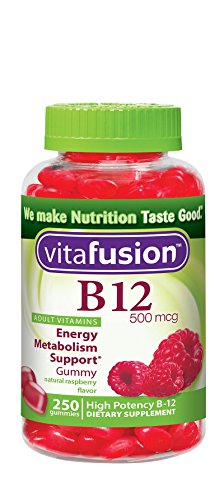 Energía de Vitafusion B12 gomoso, muy frambuesa 500mcg, cuenta 250