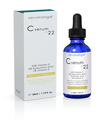 Suero de vitamina C 22 de serumtologie-Anti envejecimiento crema hidratante-pruebas Pro fórmula a base de 22% Vit. C + 5% HA + 1% Vit. E + ácido ferúlico de 1% = Max. Concentración de ingredientes activos clínicamente probados oz 1,15