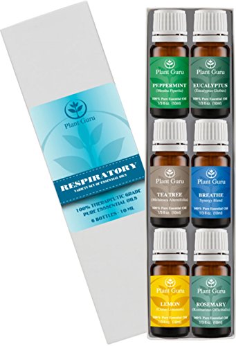 ★Respiratory variedad de aceite esencial de Set★ set - 6 Pack - 100% puro grado terapéutico 10 ml. Set incluye - (eucalipto, Romero, té de árbol, menta, limón y respirar mezcla)