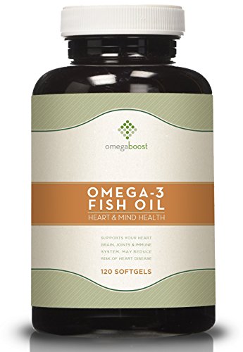 Omegaboost Omega-3 pescado aceite (120 cápsulas - 1250mg - cápsula) limón con sabor a