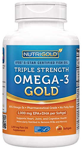 Nutrigold Triple fuerza Omega-3 pescados del oro aceite suplemento, 1250 mg 180 cápsulas